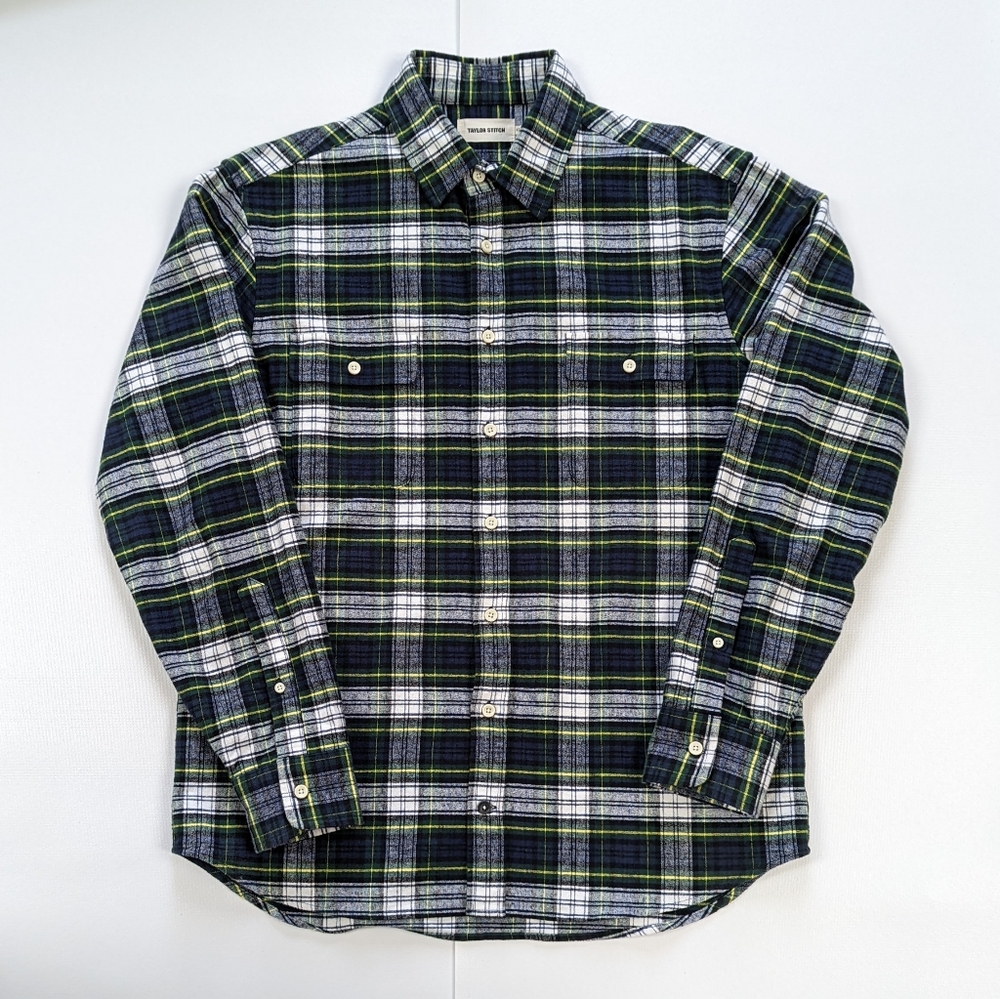 Men's Taylor Stitch 42 (L) Green/Navy/Yellow/White Flannel Buttondown Shirt